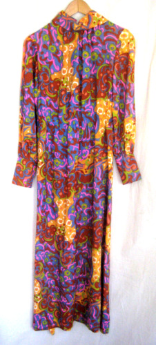 Vtg 60s 70s Handmade Turtleneck Maxi Dress Colorfu