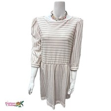 Vintage Knee Length Dress Union Label Cream Metallic Striped Size M Women