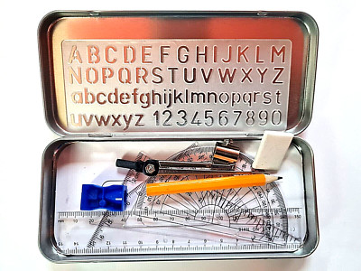 10 Stck. Mathe Geometrie Kompass Set Schule Lineal Schutz Quadrat Blech Etui Schablone