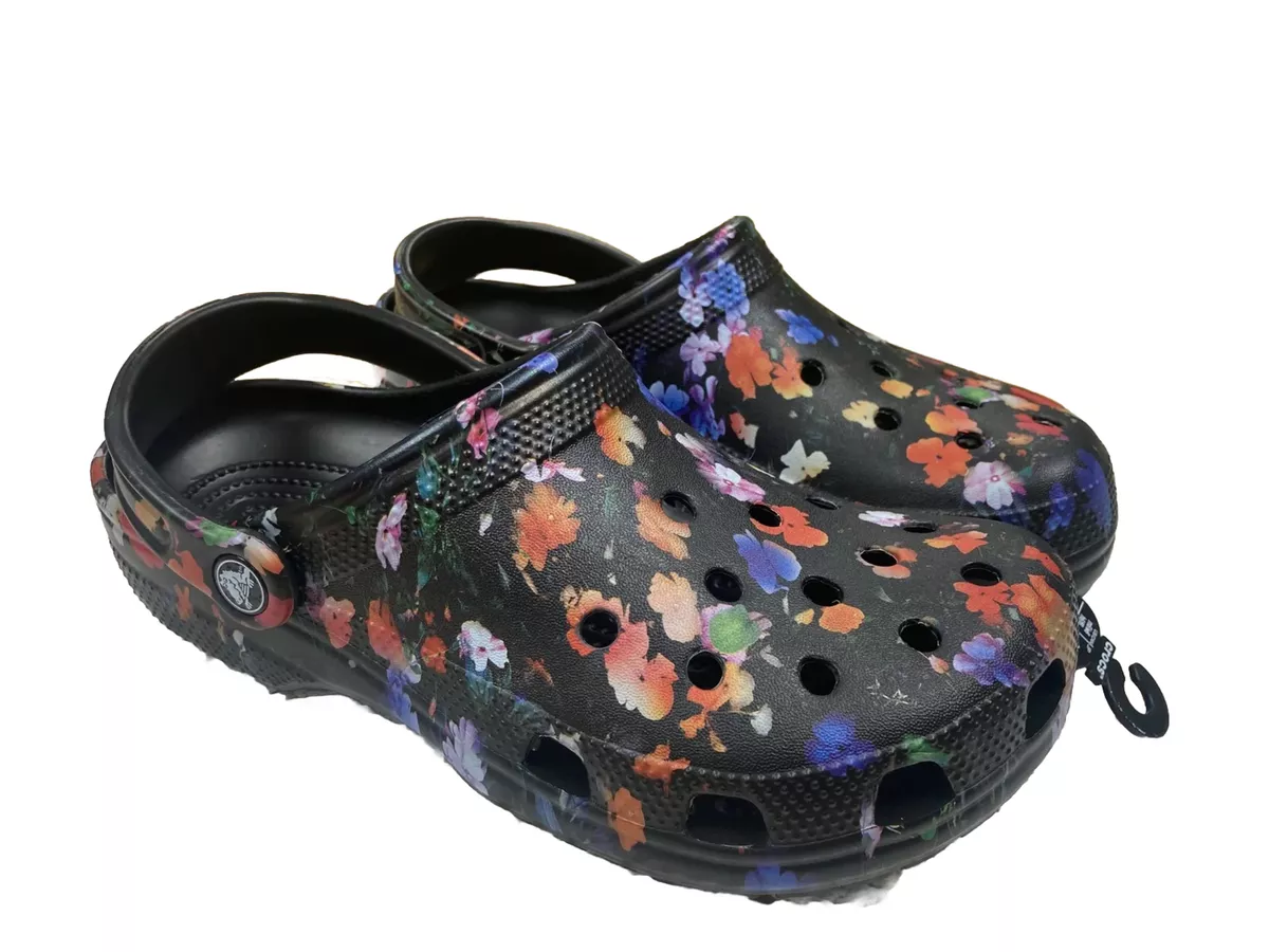 Size 8 US Crocs Classic Printed Floral Womens Clog Black Floral 206376 NEW