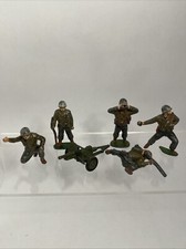 WWII Cast Metal Soldier Lot Hand Painted Vintage With Cannon