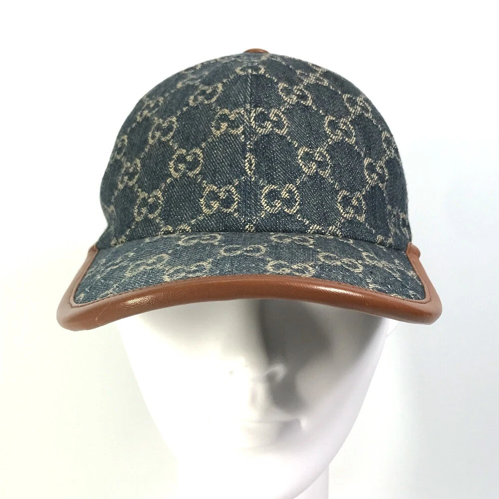 GUCCI 656206 Denim GG logo cappello berretto baseball GGCanvas blu navy marrone