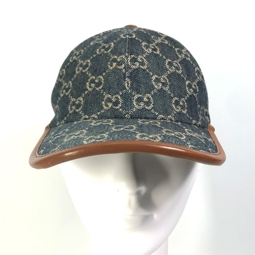 GUCCI 656206 Denim GG logo hat cap baseball cap GGCanvas Navy/Brown - Picture 2 of 14