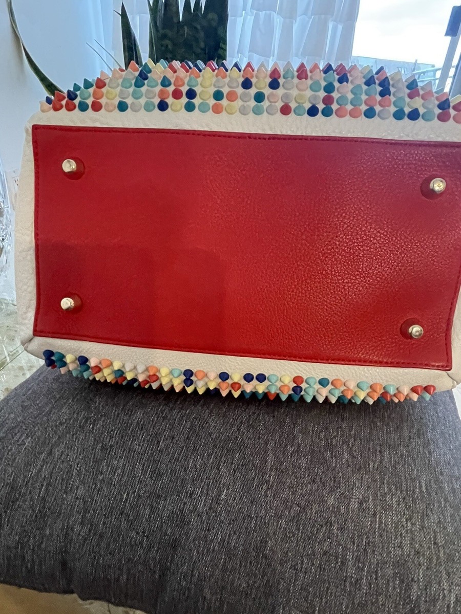 Christian Louboutin White Multicolor Leather Spike Studded