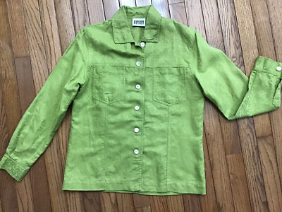 CHICOS Design Light Green Jacket/Shirt Lightweight Button Up Size 0 Linen Cotton