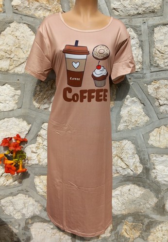 Robe De Sommeil Femme beige à Motif De Café Taille L - Picture 4 of 10