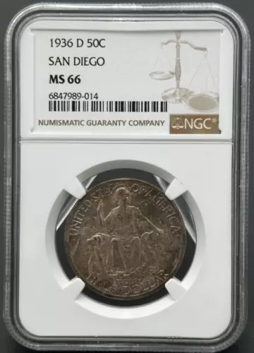 1936 D San Diego Commemorative 90% Silver Half Dollar NGC MS 66, Denver Issue!!!