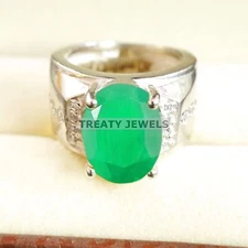 Emerald Oval Cut Gemstone With 925 Sterling Silver Ring For Men's #B21