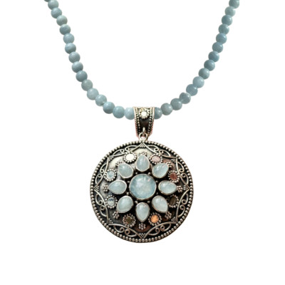 Sterling Milky Aqua 18'' Halskette mit Anhänger 