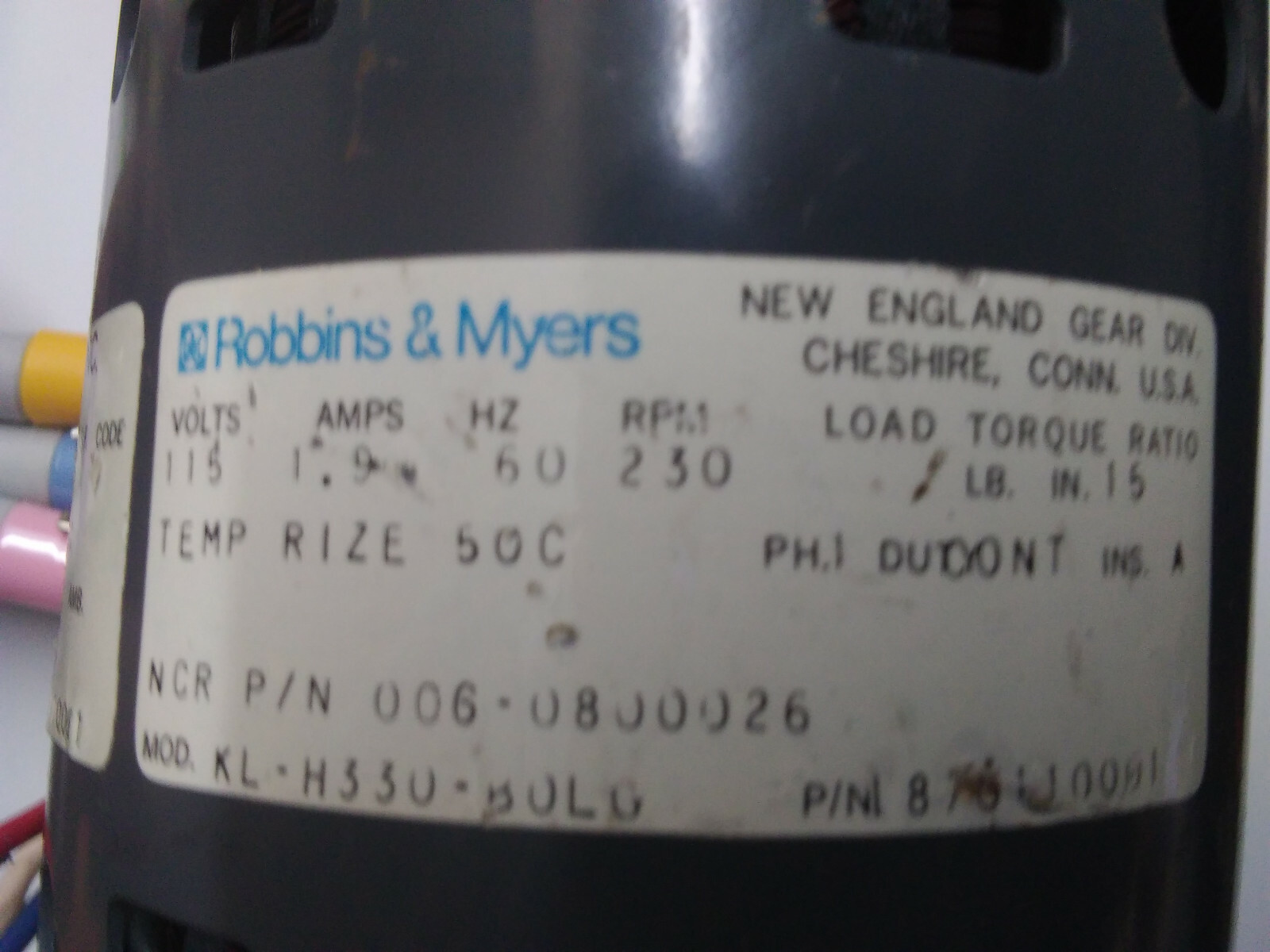 Robbins and Myers Gear Reduced Motor Right Angle Drive 230 RPM 115 VAC