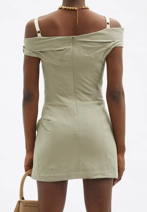 Mini abito Jacquemus Foglio misto lino VERDE SAGE KAKI FR42