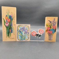 Set-4 Rubber Stamps Exotic Flowers Wood Plastic Flower Great B48.4GA-3446