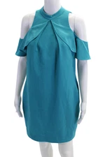Trina Turk Womens Cold Shoulder Short Sleeves Sheath Dress Aqua Blue Size 6