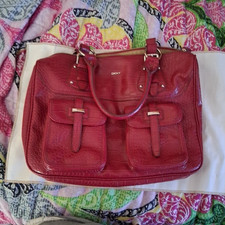DKNY Red Crocodile Embossed Large Satchel Top...