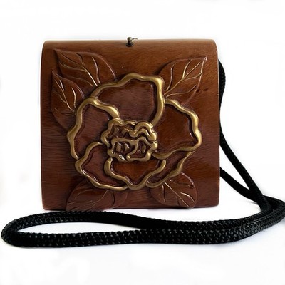 Timmy Woods Beverly Hills Acacia Carved Wood Purse, Floral