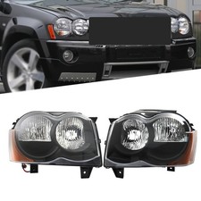 Fit For 2008-2010 Jeep Grand Cherokee Headlights Headlamps Pair Leftright Black