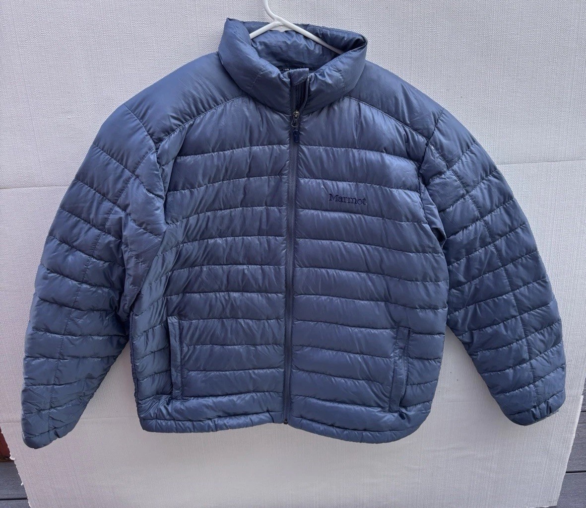 Marmot 700 Full Down Puffer Jacket Zeus Mens Blue XL Full Zip Outdoor Hiking