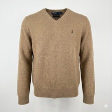 Polo Ralph Lauren V-Neck Sweater XL Tan Camel 100 Lambswool Italian Yarn