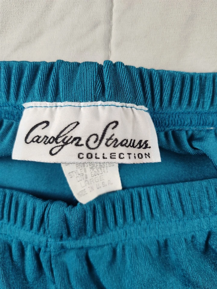 VTG Carolyn Strauss Pants L Teal Stretch Knit Slinky Lounge USA RN108711 Travel - Image 2 of 4