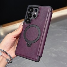 For Samsung Galaxy S25 Ultra S24 S23 S22 Flip Magnetic Wallet Case w/ Ring Stand