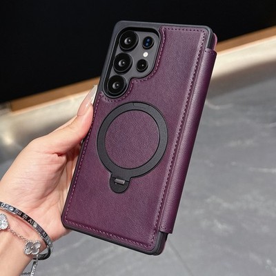 For Samsung Galaxy S26 S25 S24 S23 S22 Flip Magnetic Wallet Case w/ Ring Stand