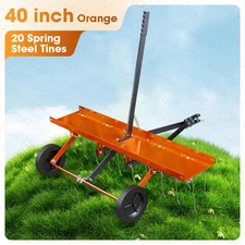40" Lawn Sweeper Landscape Tractor Rake Tine Tow Dethatcher Pull Behind Mower