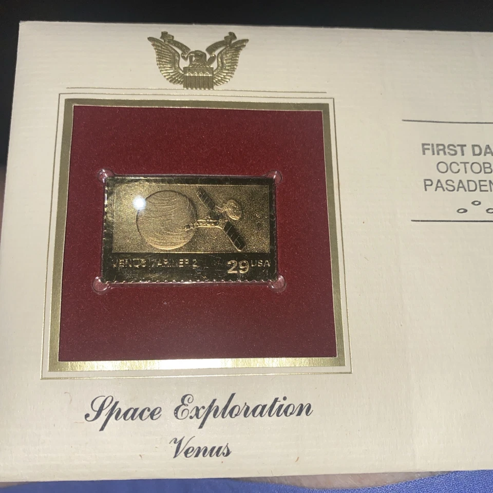 22K Gold Golden Replica of US Stamp 29cent Space Exploration VENUS Oct 1, 1991 - Image 2 of 4