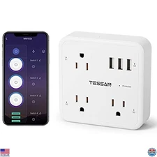 Smart Plug Outlet Extender, 3 Smart Outlets & 3 USB Ports, Voice Control,