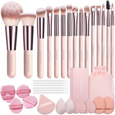 EVRCHGIEA 15pcs Travel Makeup Brushes Foundation Powder Concealers Eye pink