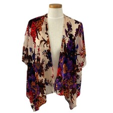 Whimsigoth Burnout Velvet Floral Kimono Shawl Wrap Women OS Purple Cottagecore