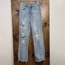 Wild Fable Womens 00 Jeans High Rise Straight Button Fly Distressed Denim Blue