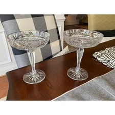 2 Antique American Brilliant Period Cut Crystal Glass Compote 8x6" Pedestal Dish