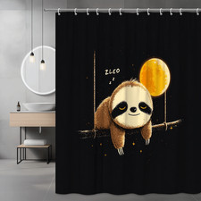 Sleepy Sloth Moon Shower Curtain Black Gold Graphic