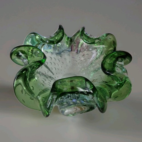 Venezianische Murano Kunstglas gekräuselte Schale, Blattgold & Silber & kontrollierte Blase - Bild 1 von 5