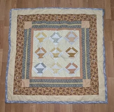 Handmade Patchwork Quilt Throw Country Farmhouse Primitive Blue Border