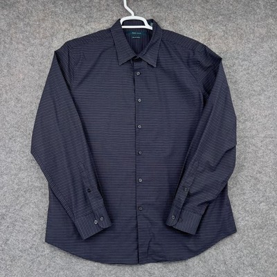 Perry Ellis Dress Shirt Mens 2XL Blue Pinstripe Classic Fit Non Iron Stretch