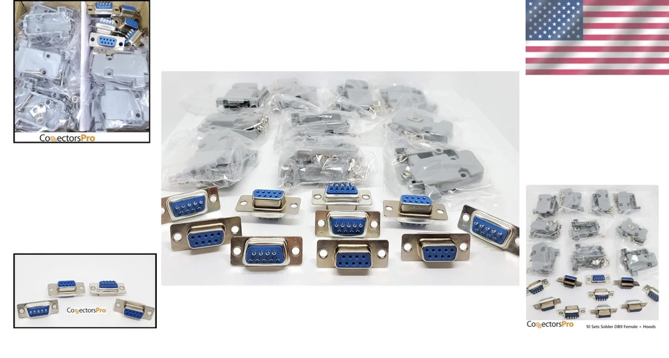 Reliable DB9 9-Pin Female Connectors & Plastic Hoods - Ideal for Cable Repair - Image 2 of 4