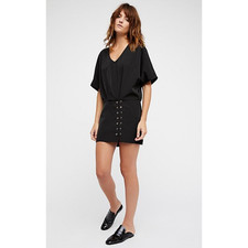 New Free People Harper Mini Dress $128 BLACK Size 6 Metal Studded Buttons