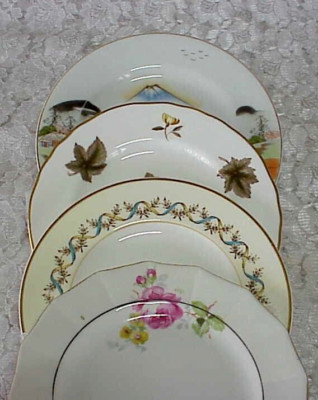 Vintage Mismatched China Dessert Plates (4) Gold Bands 6'' to 6 1/4'' Unique Group