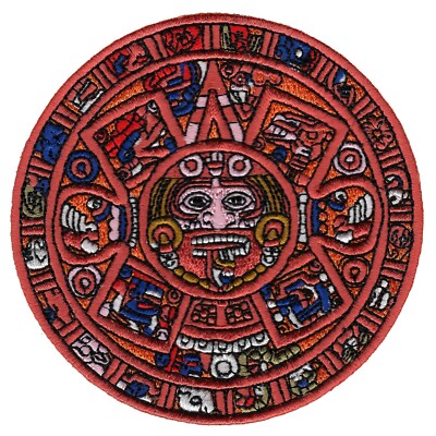 MAYAN DOOMSDAY CALENDAR PATCH embroidered iron-on AZTEC SUN STONE PIEDRA DEL SOL