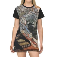 Here Be Dragons, T-shirt Dress, Vintage Art Nouveau Illustration, Robinson