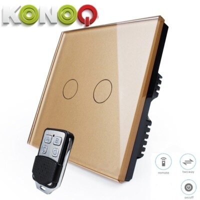 KONOQ Luxus Glas Panel Touch LED Lichtschalter: GOLD FERNBEDIENUNG EIN/AUS 2GANG/2WEGE
