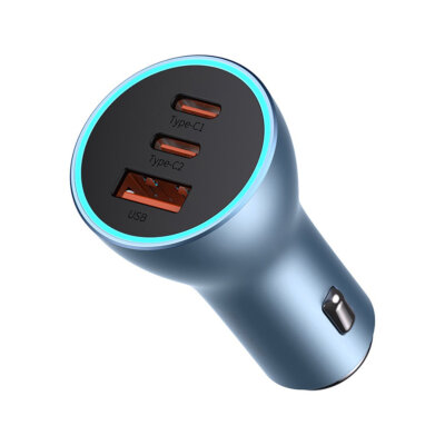 Baseus 65W Schnellladegerät für das Auto   USB-A + 2x USB-C in Blau