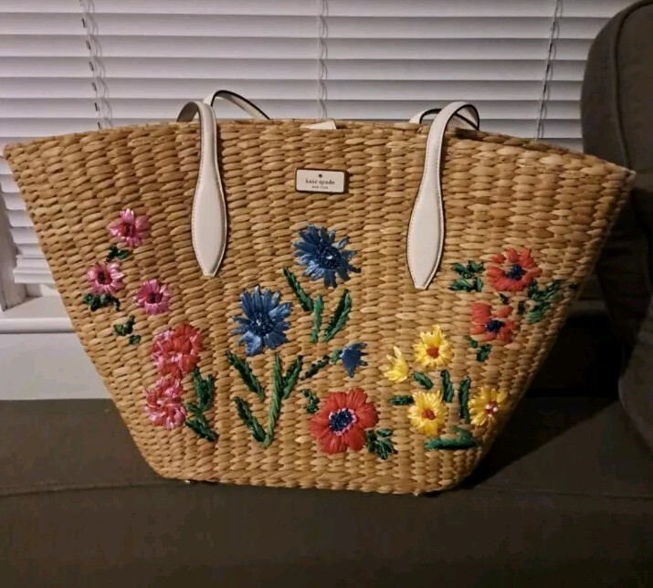 Kate Spade Garden Bouquet Floral Embroidered Straw Tote | eBay 