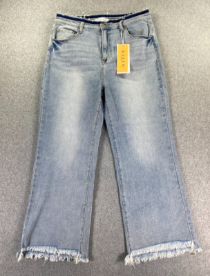 NWT Risen High Rise Crop Flare Jeans Women's Size 1XL Wide Leg Frayed Hem BOHO
