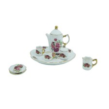 Doll house Miniature Furniture China Coffee Tea Set Ceramic Flower Pattern 1:12