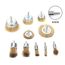 10Pcs Brass Coated Wire Cleaning Wheel Cup Brush With 6mm Shank Drill Attachment