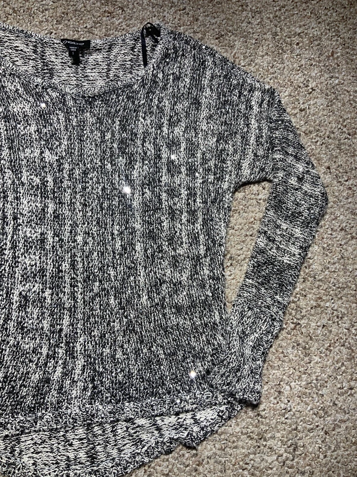 Bebe Grey Black Knit Sequins Long Sleeve Sweater Size Small - Image 3 of 4
