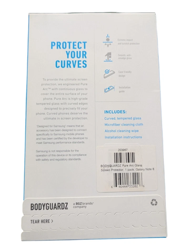 F4. BodyGuardz Pure Arc Privacy Samsung Galaxy Note8, Curved Tempered Glass - Image 2 of 2