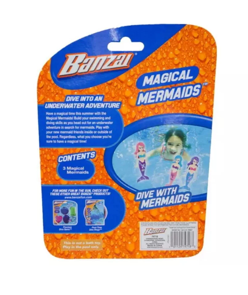 Banzai Magical Mermaids 3 Pack Dive Pool Kids Swim Toys - Image 2 of 2
